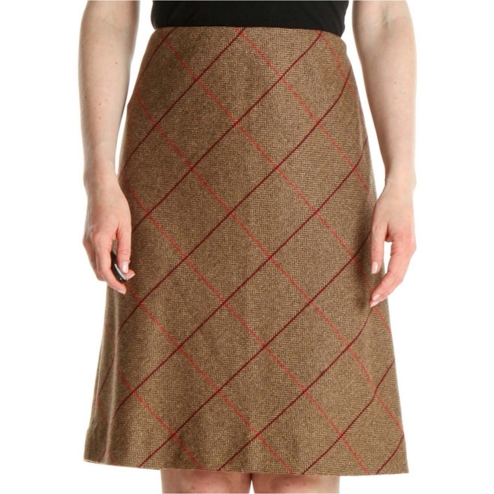 Final price Loft Brown Wool Blend Plaid A-line Skirt